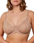 HSIA Minimizer Bras for Women Full Coverage, Unlined Lace Sexy Plus Size Underwire Bra for Large Breasts, Taupe Beige 34G