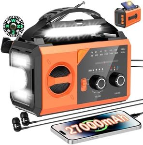 27000 mAh Bluetooth Crank Radio with Mobile Phone Charging Function, Solar, AM/FM Solar Radio, 3 Charging Methods, 8-in-1 Portable Emergency Radio with Power Bank, SOS, Torch, Compass, Reading Lamp