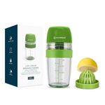 KITCHENDAO 2 in 1 Salad Dressing Shaker Container with Juicer, Pour Spout, Leakproof, Soft Grip, Dishwasher Safe, BPA Free Travel Homemade Oil and Vinegar Salad Dressing Bottle Mixer Dispenser, 1 Cup