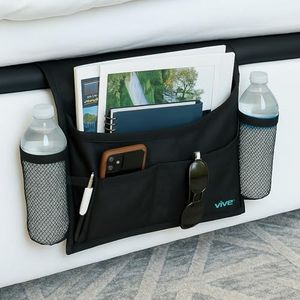 Vive Bedside Caddy - Bed Hanging Organizer - Storage Bag Shelf For College Dorm, Bedroom, Couch, Bunk - 8 Large Pockets With Charger Slots For Men And Women - Slides Under Mattress - Handle For Travel