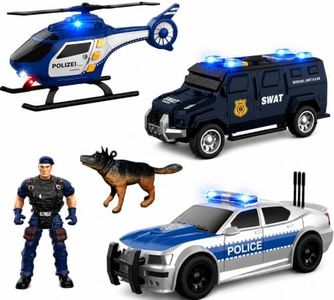 ToyFinity Police Car Toy Set | Cop Vehicle Toys for Kids | Cop Car, SWAT Armored Vehicle, Helicopter & Action Figures | 1:32 Model Scale Police Toys | Holiday and Birthday Gifts for Boys