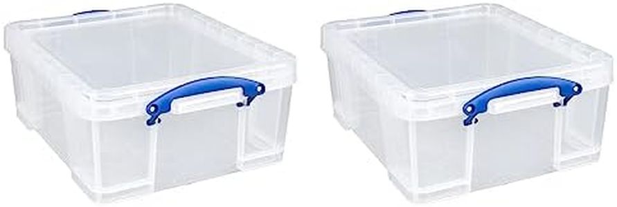 Really Useful Box 2 Pack 17L Plastic Storage Bins with Snap Lids and Clip Lock, Clear