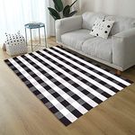 Levinis Buffalo Checkered Rug Hand-Woven Cotton Plaid Area Floor Rugs Carpet for Living Room Bedroom, 4.9 x 6.5 Feet, Black and White