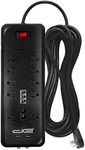 Digital Energy 10-Outlet Flat Plug 3500 Joules Heavy Duty Surge Protector Power Strip, 8 Foot Long Extension Cord, Two USB Charging Ports, Coaxial, Phone Protection, ETL Listed, 15 AMP, 8 FT, Black