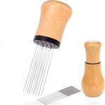 WDT Tool, Espresso Distribution Tools 10 +10 * 0.3mm Needles Espresso Coffee Stirrer Nature Wood Handle with Stand (Beechwood)