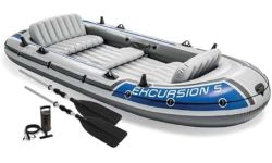 Intex Water Sports Intex Excursion 5 Inflatable Dinghy Man Boat with Aluminium Oars and Pump, Grey, 366 x 168 43 cms UK