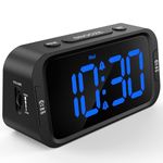 Odokee Digital Dual Alarm Clock for Bedroom, Easy to Set, 0-100% Dimmer, USB Charger, 5 Sounds Adjustable Volume, Weekday/Weekend Mode, Snooze, 12/24Hr, Battery Backup, Compact Clock for Bedside(Blue)