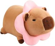 Ditucu Cute Capybara Plush Pillow with Wearable Pink Flower Headgear Capibara Stuffed Animals Plushies Toys Gifts for Kids 9.8 inch