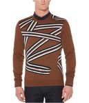 Perry Ellis Men's All Over Printed Crew Sweater Pullover, Pinecone, Large