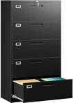 SISESOL 5 Drawer Lateral File Cabinet with Lock,Black Lateral Filing Cabinet,Horizontal Metal Filing Cabinets,Large Locked Wide Five Drawer File Cabinets for Office Home,Fit A4/F4/Letter/Legal File