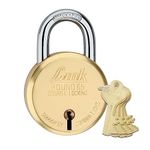 Link 8 Levers 65mm Round Brass Body Padlock| Hardened Shackle|Double Locking | Brass Finish Home Door Lock with 4 Brass Keys| Made in India| (Gold, Pack of 1)