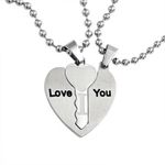 I Love You Couples BFF 3PC Puzzle Heart Interlocking Key Pendant Necklace for Women for Teen Stainless Steel