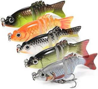 Doorslay 5pcs Fishing Lures, 3D Multi Jointed Swimbaits Slow Sinking Swimming Bait, 2.4inch 6 Segment Lifelike Artificial Topwater Hard Fishing Bait with Hooks, for Freshwater Saltwater Bass Trout