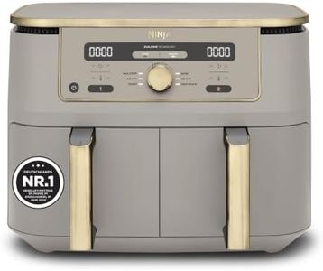 Ninja Dual Zone Digital Air Fryer, 2 Schubladen, 6-in-1, Heißluftfritteuse, 9,5L, Heißluft-Frittieren, Max Crisp, Rösten, Backen, Aufwärmen, Spülmaschinenfeste Körbe, Stone/Gold DZ400EUSTGD
