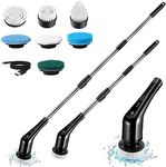 Exfeeko Electric Spin Scrubber, Cordless Bath Tub Power Scrubber with Long Handle & 7 Replaceable Heads, Detachable as Short Handle, Shower Cleaning Brush Household Tools for Tile Floor & Bathroom