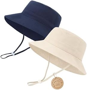 Baby Sun Hat UPF 50+ Sun Protective Toddler Bucket Hat Summer Kids Beach Hats Wide Brim Outdoor Play Hat for Boys Girls A-Navy&A-Beige 0-6 Months