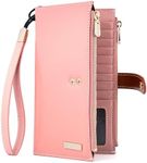 ANDOILT Women's Genuine Leather Wallet RFID Blocking Credit Card Holder Zipper Purse Cell Phone Handbag (B_Pink)