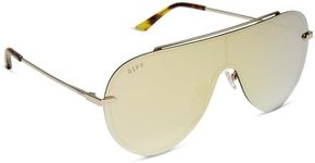 DIFF Imani Designer Oversized Shield Sunglasses for Women UV400 Protection, Gold + Brillant Gold Mirror