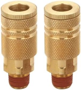 T TANYA HARDWARE 1/4 Inch Brass Male Industrial Coupler, 2 Pack Air Hose Fittings NPT Male Quick Connector Air Coupler with sealant for Professional Jobsites and Automotive Shops