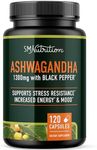 Ashwagandha Supplement 1300mg | Increase Energy & Resistance to Stress | Adaptogen from Ashwagandha Root Powder with Black Pepper | Used in Herbal Medicine | Non-GMO | 120ct