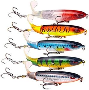 5Pcs Topwater Whopper Plopper 0.46oz/3.54in Fishing Floating Rotating Tail Bait for Bass Trout Walleye Pike and Musky Freshwater Saltwater Bass Lures