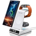 Wireless Charger for Samsung Charging Station, 3 in 1 Android Phone Wireless Charger for Samsung Galaxy S24 Ultra/S23 Ultra/Z Flip 6/Fold 6/Buds, Charger for Galaxy Watch Ultra/7/6/5/4/3 (White)