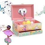 Jewelkeeper Girl's Musical Jewelry Storage Box with Black Ballerina, Little Queen Design with Gold Foil, Swan Lake Tune