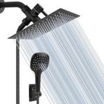 NearMoon Shower Head with Hose, High Pressure Stainless Steel Rain Showerhead and 3 Settings Handheld Spray Combo with Push Button Flow Control (12 Inch Rectangle Shower Head Set, Matte Black)