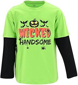 Boys Toddler Wicked Handsome Funny Halloween Shirt Raglan (6Y, Green)