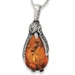 Sterling Silver & Natural Baltic Honey Amber PENGUIN Pendant & Optional Necklace