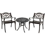 TANGZON 3 Pieces Patio Bistro Set, Cast Aluminum Outdoor Table and Chairs Set with Elegant Pattern, All-weather Garden Furniture Set for Lawn, Backyard, Balcony (Table+2 Floral Pattern Chairs)