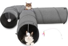 Ownpets Large Cat Tube Tunnel,3 Way U Shaped Pet Play Tunnel with Sturdy Oxford Fabric, Foldable and Resistant to Tearing, Featuring Multiple Exits, Hanging Ball and Teaser Wand, Dia 30CM