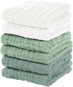 Unnivoll Muslin Baby Washcloths 6 Pack, 100% Cotton Wash Cloths for Babies, Large 12''X12'' Burp Cloths Absorbent and Soft for Newborn Infants Kids Boys Girls - White Green