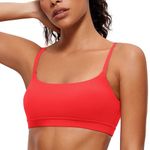 CRZ YOGA Womens Butterluxe Adjustable Spaghetti Strap Sports Bra - Scoop Neck Wireless Padded Bra Yoga Workout Crop Top Deep Red X-Small