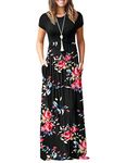 AUSELILY Maxi Dress for Women Summer Casual Long Dresses for Ladies with Pockets XXL Black Rose Black