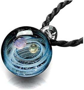 Jovivi Unique Design Glass Universe Ball Necklace Galaxy Planet Pendant Nebula Ribbon Vortex Cosmos Series, Glass