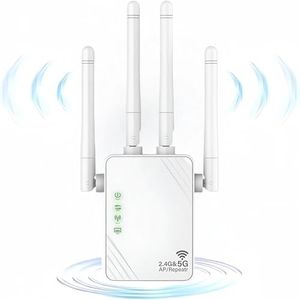 Ripetitore WiFi, Estensore WiFi, amplificatore di segnale WiFi 1200Mps, WiFi Booster dual band 5GHz e 2.4GHz, modalità ripetitore/router/AP, 4 antenne, 2 porte LAN, adatto per uso domestico/ufficio