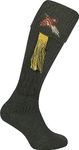 Jack Pyke Pheasant Embroidered Shooting Socks Olive Green with Garters Wool Mix (8-11)