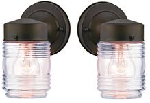 Westinghouse One-Light Outdoor Jelly Jar Wall Fixture with Clear Ribbed Glass, Oil Rubbed Bronze (2 Pack)