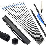 surwolf 32" Archery Carbon Arrows ID 4.2mm Hunting Arrows Spine 1000 Target Arrows for Archery Compound & Recurve Bow 12&24pcs (blue-arrows+quiver, 24)