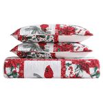 Beatrice Home Fashions Lightweight Full/Queen Holiday Quilt Bedding Set Mistletoe Patchwork, Holly, Poinsettia, Red, Green, White