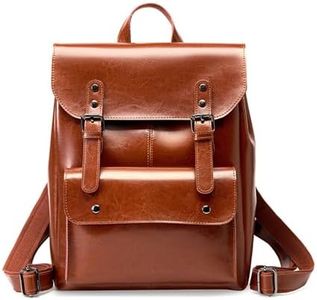 JIUFENG Women Genuine Leather Shoulder Backpack, Retro Satchel Bag Unisex Laptop Pack Bag, Large Capacity and Wear-resistant