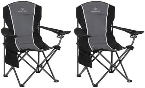 LET'S CAMP Oversized Outdoor Folding Camping Chair, 2 Pack Heavy Duty Arm Chairs with Cup Holder and Storage Bag, 350 LBS Weight Capacity, Grey