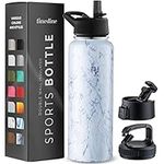 Triple-Insulated Stainless Steel Water Bottle with Straw Lid - Flip-Top Lid - Wide-Mouth Cap (40 oz) Insulated Water Bottles, Keeps Hot and Cold - Sports Canteen Water Bottle