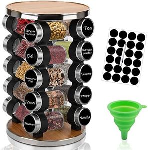 Rotating Spice Rack Organizer - Seasoning Organizer for Cabinet, Kitchen Countertop Revolving Spice Racks with Reusable Labels,Silicone Funnel and Mark Pen (20 Jars)