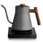 POLIVIAR Electric Gooseneck Kettle, 1200W Electric Tea Kettle w/teak wood handle, 34oz Pour Over Electric Kettle for Coffee & Tea, 18/8 Stainless Steel Inner, Temperature Control & Rapid Heating