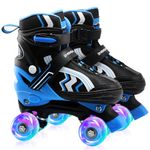 SMOOJOY Kids Roller Skates for Boys and Girls Adjustable Blue Black Skate with All Light up Wheels Ages 8-12 for Beginner in Outdoor Indoor Sports.