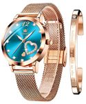 OLEVS Watch for Women Rose Gold Fashion Dress Heart Diamond Stainless Steel Mesh Strap Analog Quartz Ladies Wrist Watches Waterproof Luminous Bracelet Set Gifts