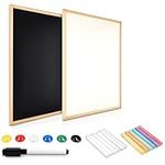 Navaris Double-Sided Chalkboard Whiteboard - 60 x 40 cm Blackboard Magnetic Memo Notice White Board - Includes Chalk and Magnets - Wood Frame