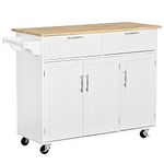 HOMCOM Kitchen Island Utility Cart, with 2 Storage Drawers & Cabinets for Dining Room, White